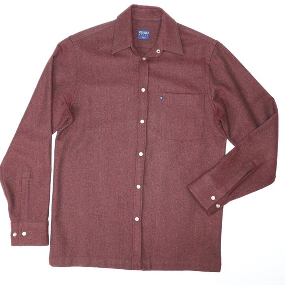 KENZO HOMME Wool Button-Up Shirt, Red Size Small - Picture 1 of 10
